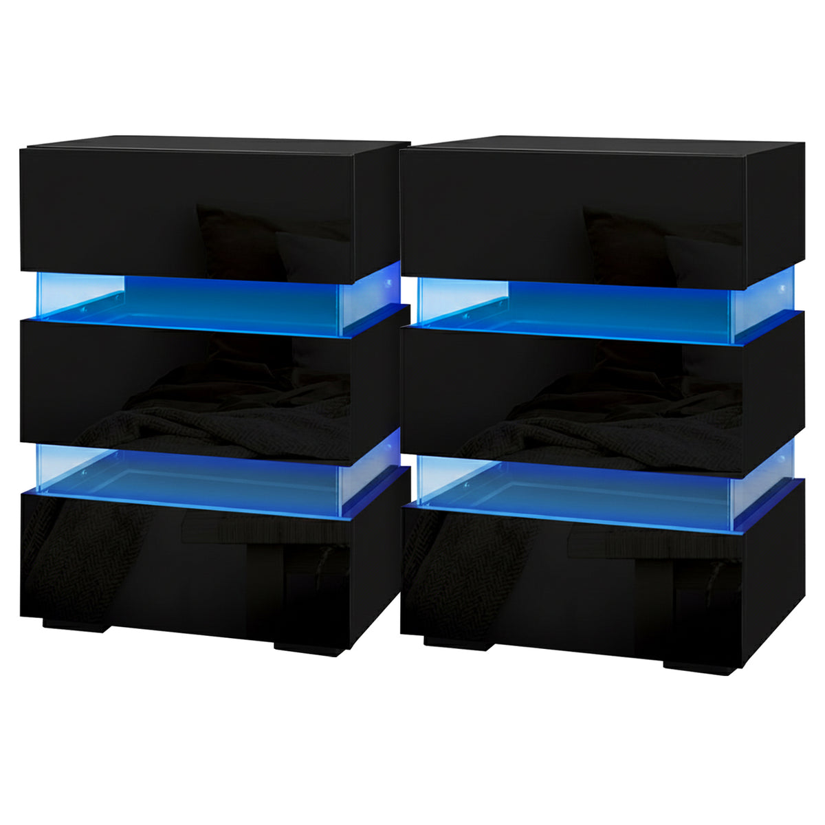 Artiss Lumi Black LED Bedside Tables, Set of 2