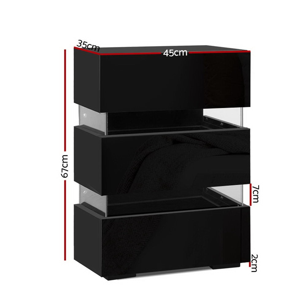 Artiss Lumi Black LED Bedside Tables, Set of 2