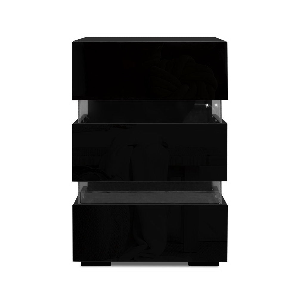 Artiss Lumi Black LED Bedside Tables, Set of 2