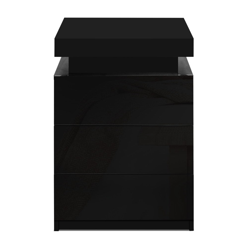 Artiss Coley Black LED Bedside Table with Three Drawers