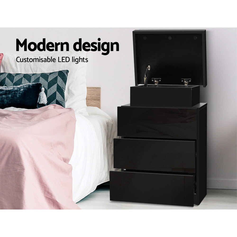 Artiss Coley Black LED Bedside Table with Three Drawers
