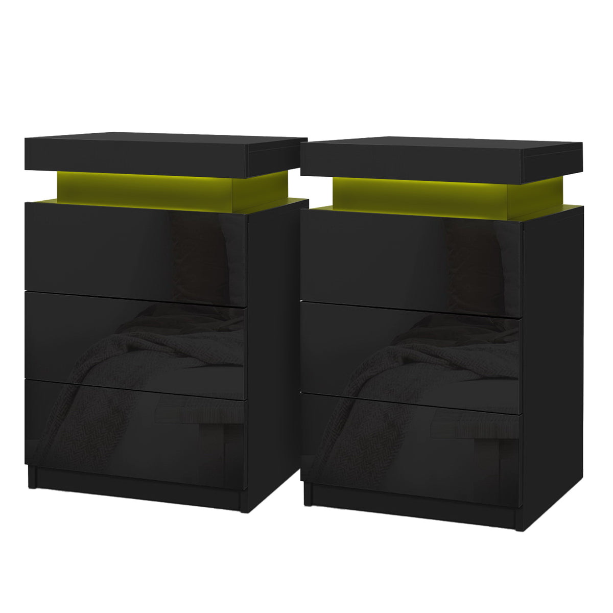 Artiss Coley Black LED Bedside Tables, Set of 2