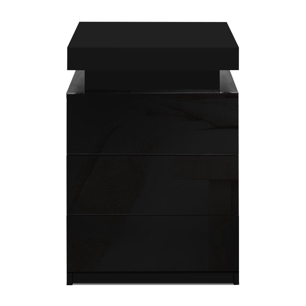 Artiss Coley Black LED Bedside Tables, Set of 2
