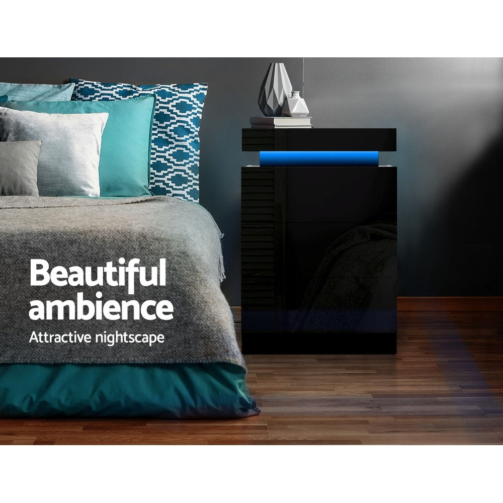 Artiss Coley Black LED Bedside Tables, Set of 2