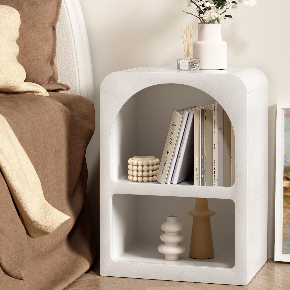 Artiss Arched White Bedside Table with Shelves