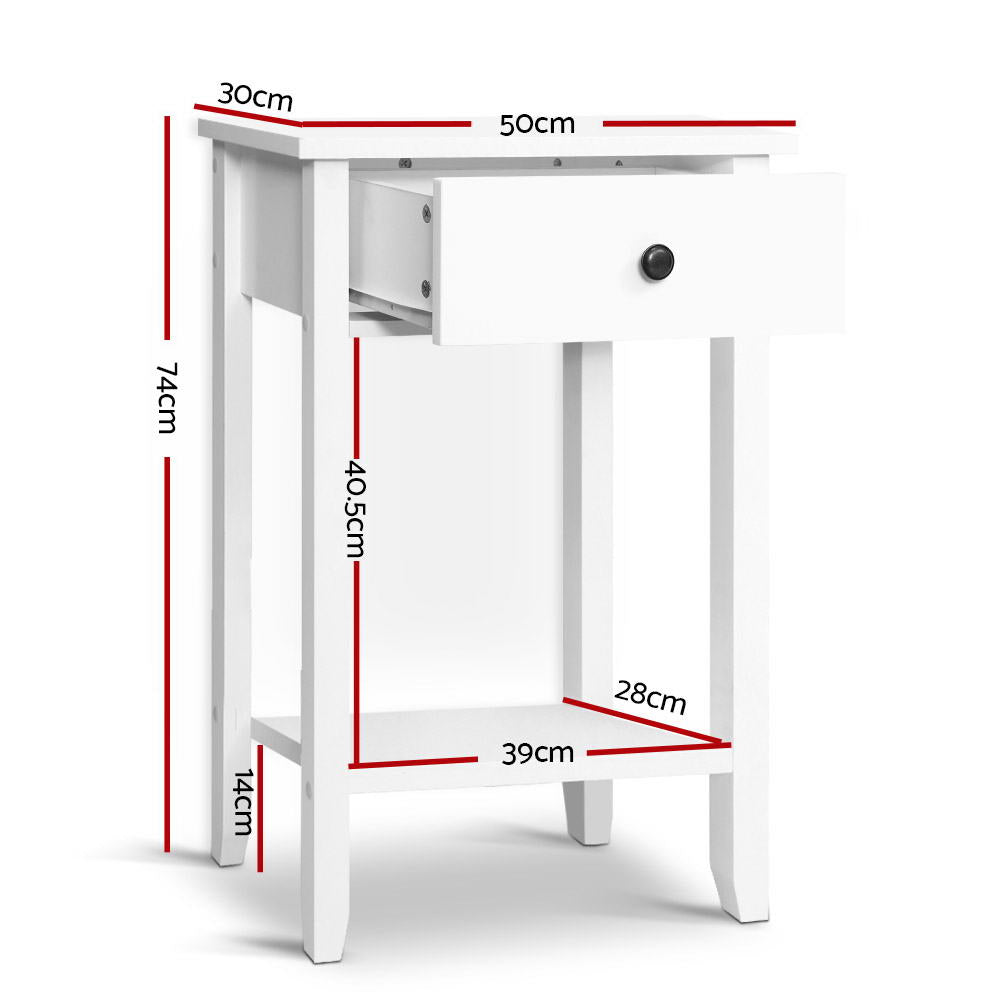 Artiss Bowie White Bedside Table with Drawer and Shelf