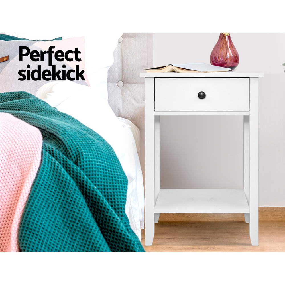 Artiss Bowie White Bedside Table with Drawer and Shelf