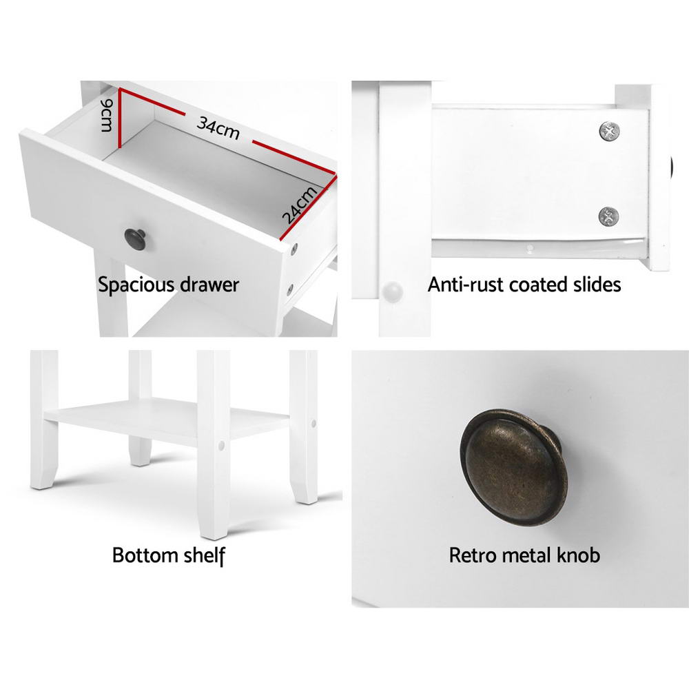 Artiss Bowie White Bedside Table with Drawer and Shelf