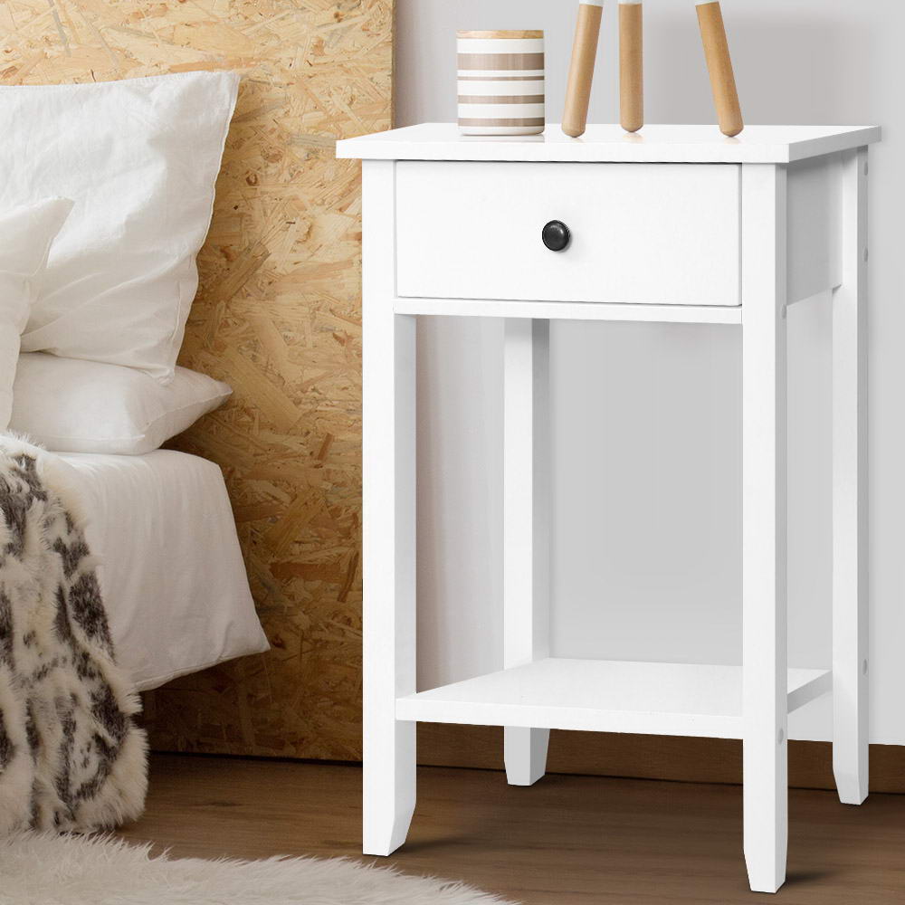 Artiss Bowie White Bedside Table with Drawer and Shelf
