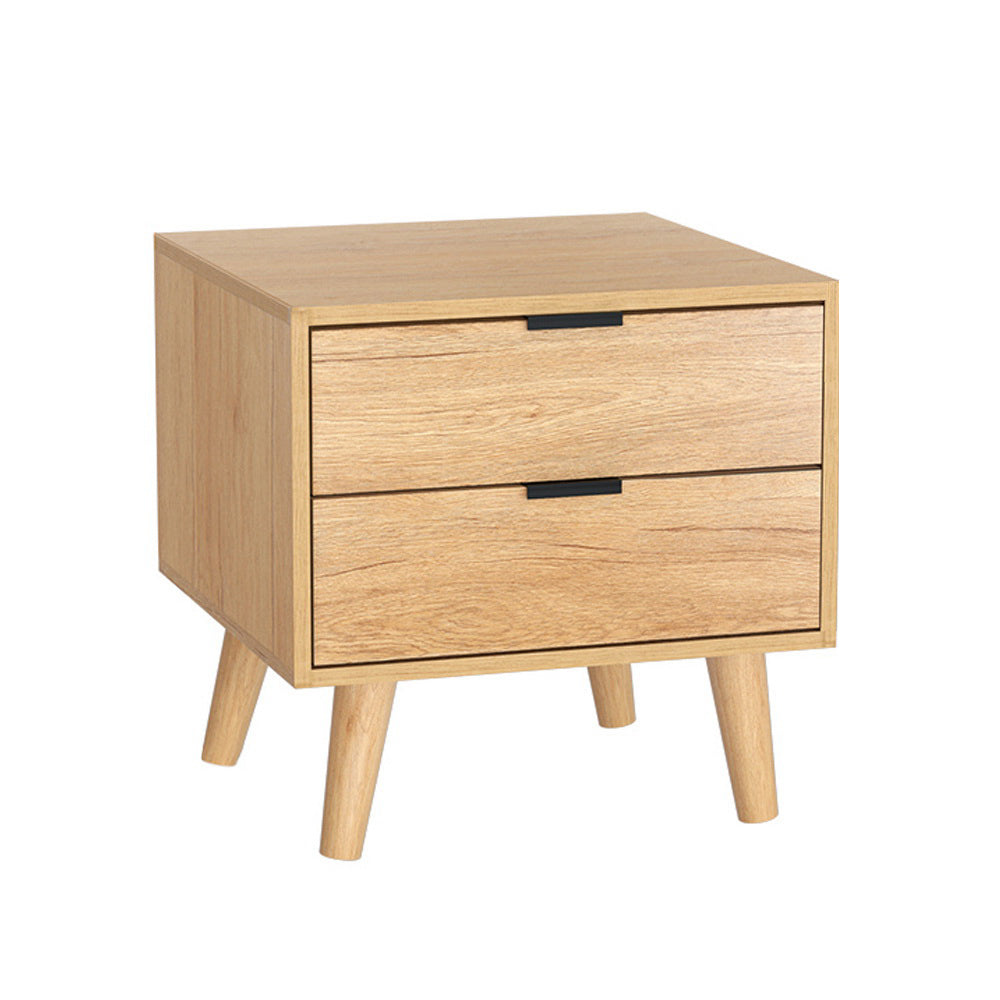 Artiss Pine Finish Bedside Table with Two Drawers, 50 cm
