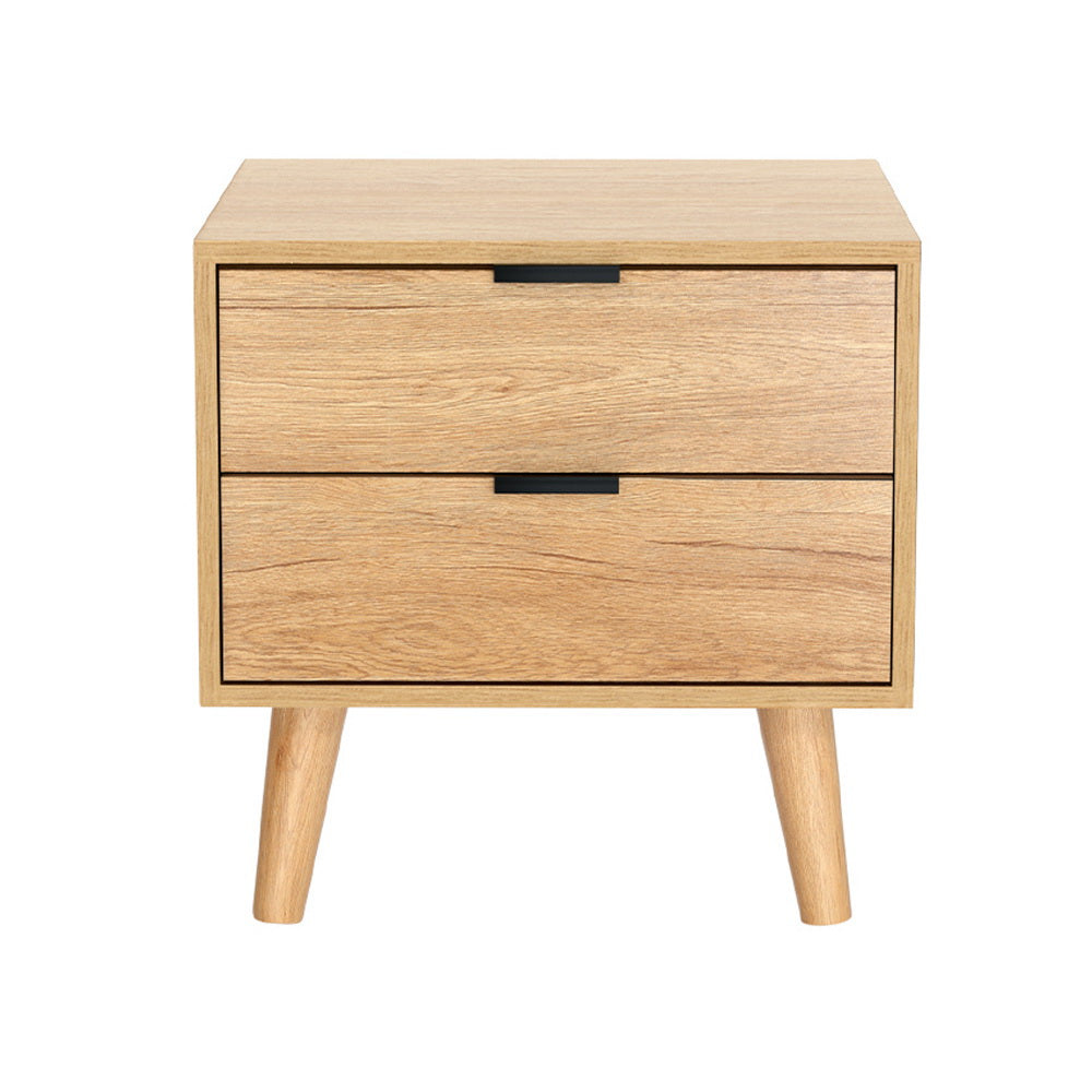 Artiss Pine Finish Bedside Table with Two Drawers, 50 cm