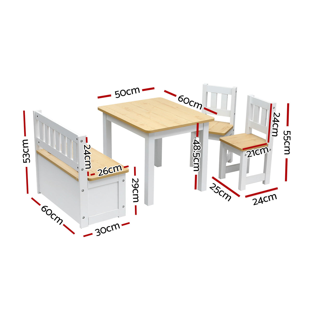 Keezi Kids Table, Two Chairs and Storage Bench Set