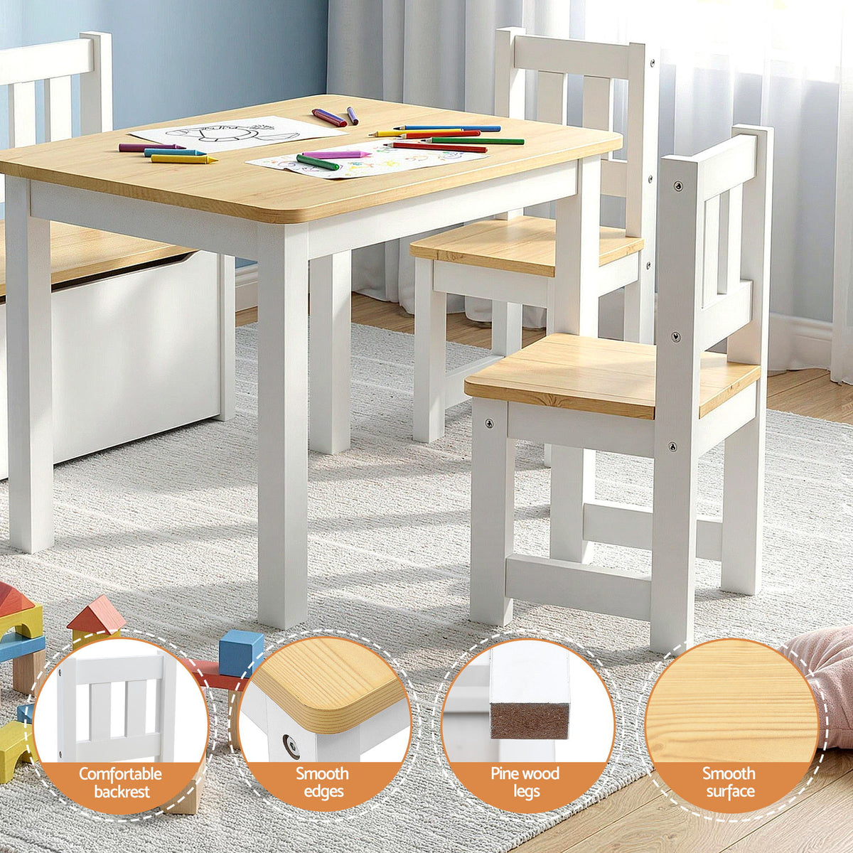 Keezi Kids Table, Two Chairs and Storage Bench Set