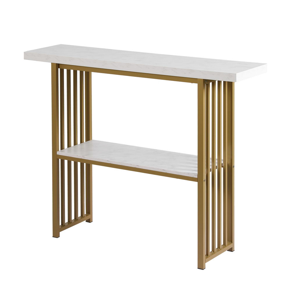 Artiss White and Gold Marble Effect Console Table, 120 cm