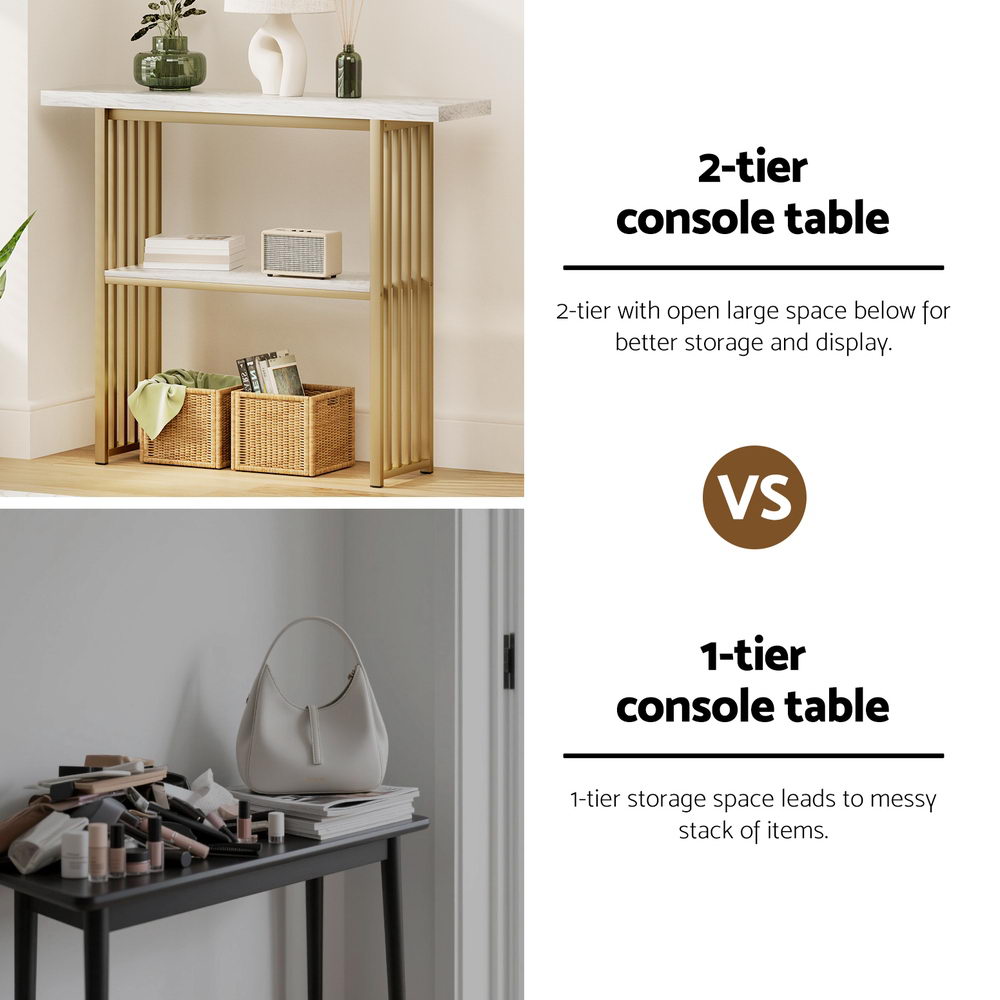 Artiss White and Gold Marble Effect Console Table, 120 cm