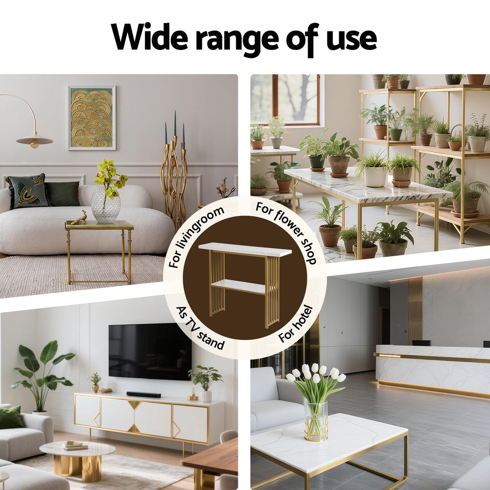 Artiss White and Gold Marble Effect Console Table, 120 cm