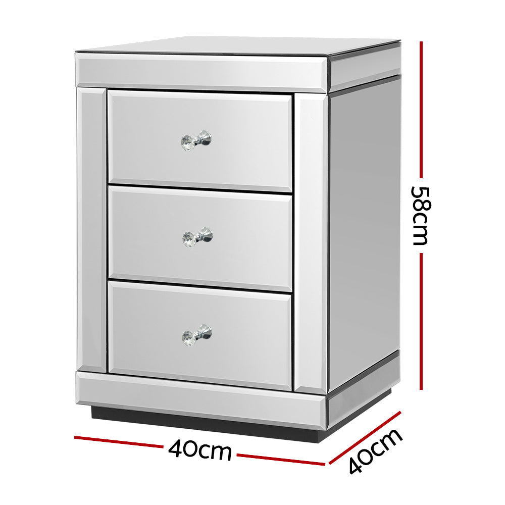 Artiss Presia Silver Mirrored Bedside Table