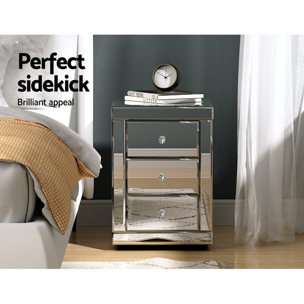 Artiss Presia Silver Mirrored Bedside Table