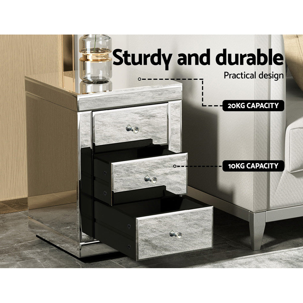 Artiss Presia Silver Mirrored Bedside Table