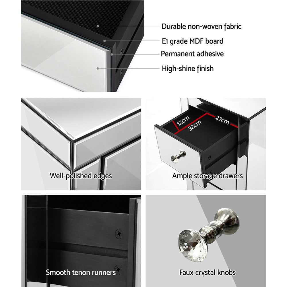 Artiss Presia Silver Mirrored Bedside Table