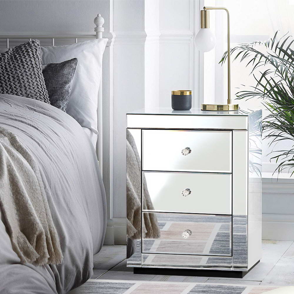 Artiss Presia Silver Mirrored Bedside Table