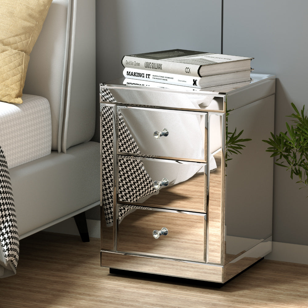 Artiss Presia Silver Mirrored Bedside Table