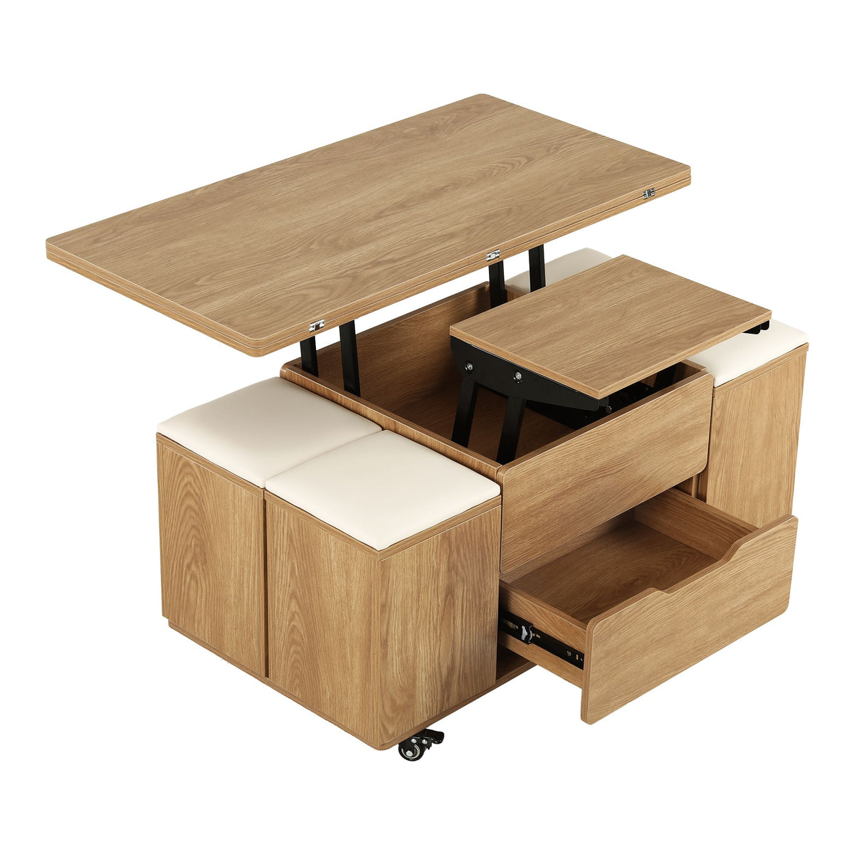 Fittro Natural Lift Top Coffee Table with Four Chairs