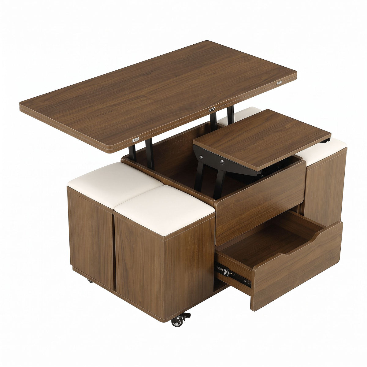Fittro Walnut Lift Top Coffee Table with Four Chairs