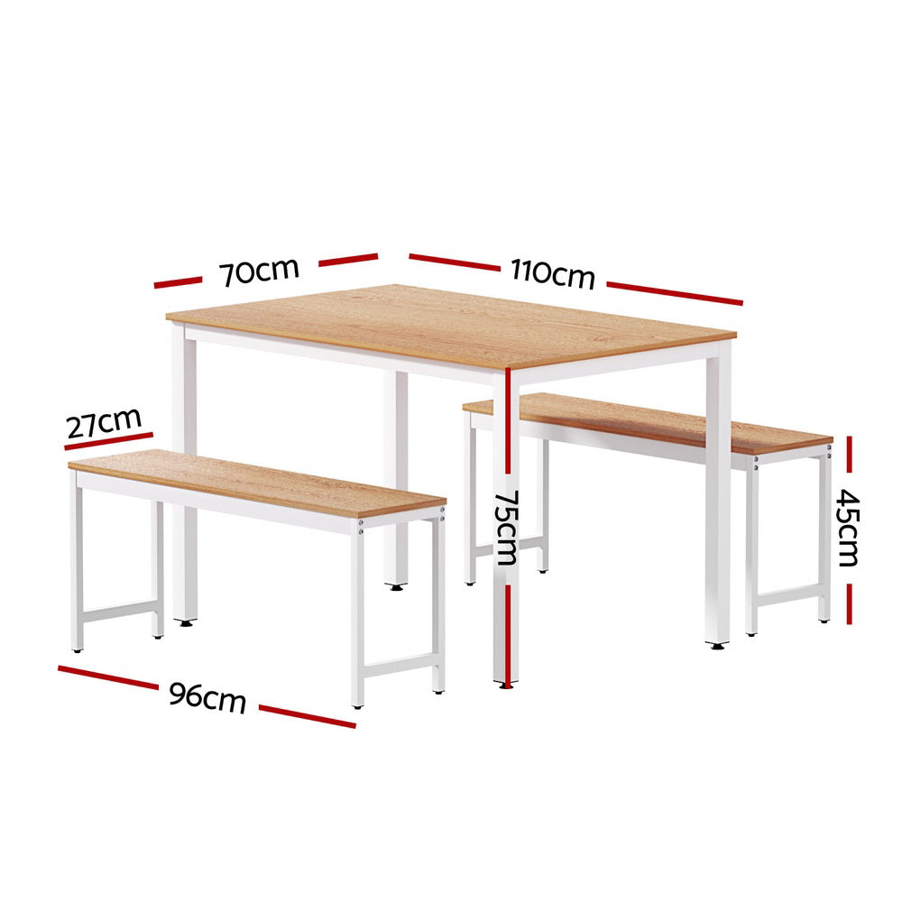 Artiss Dining Table and Two Benches Set