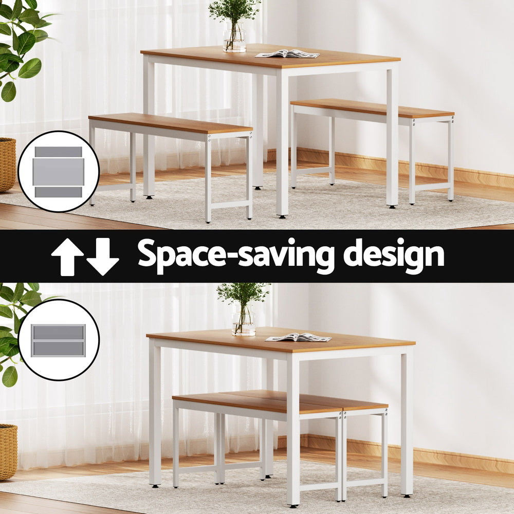 Artiss Dining Table and Two Benches Set