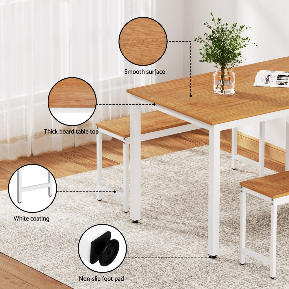 Artiss Dining Table and Two Benches Set