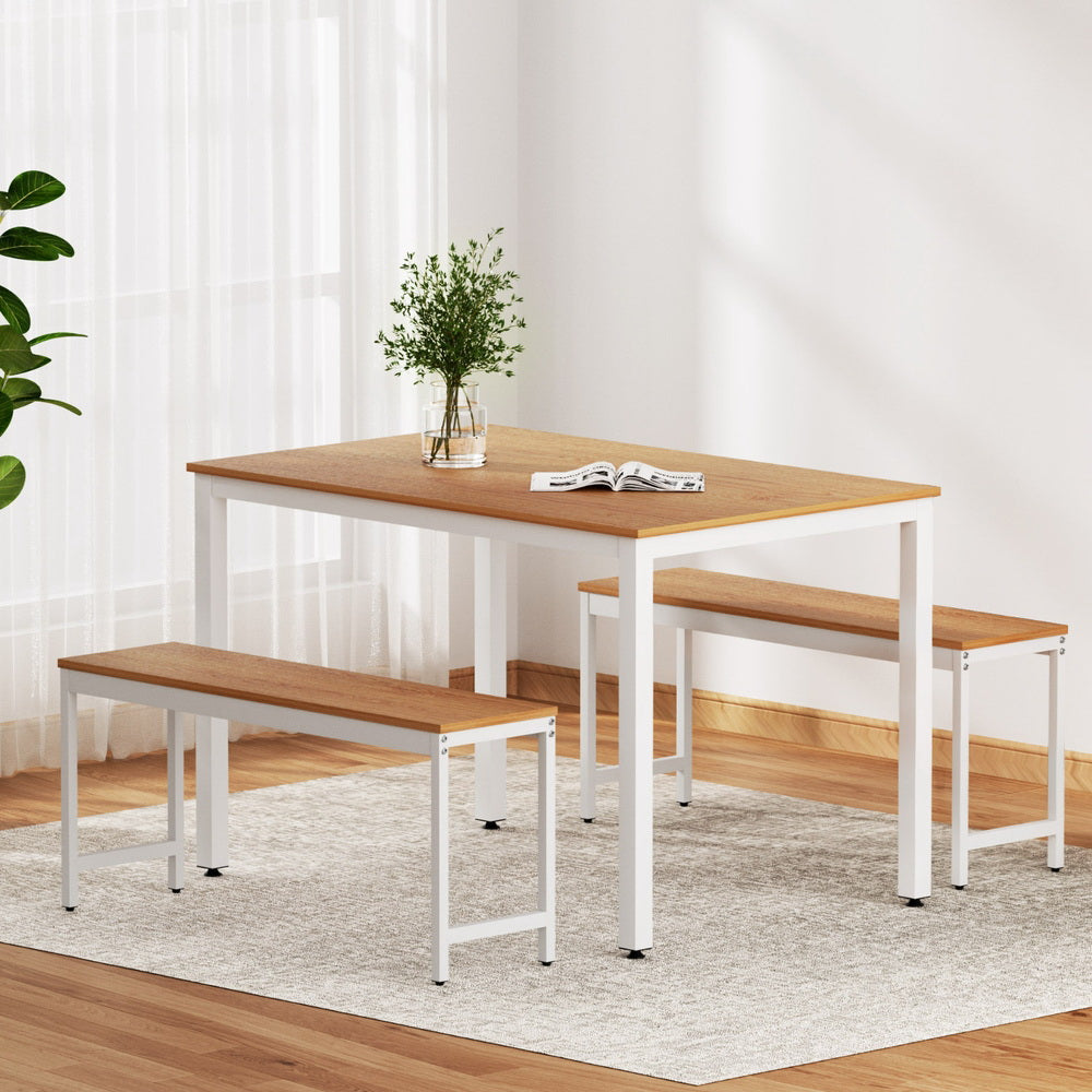 Artiss Dining Table and Two Benches Set