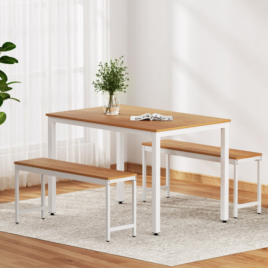 Artiss Dining Table and Two Benches Set
