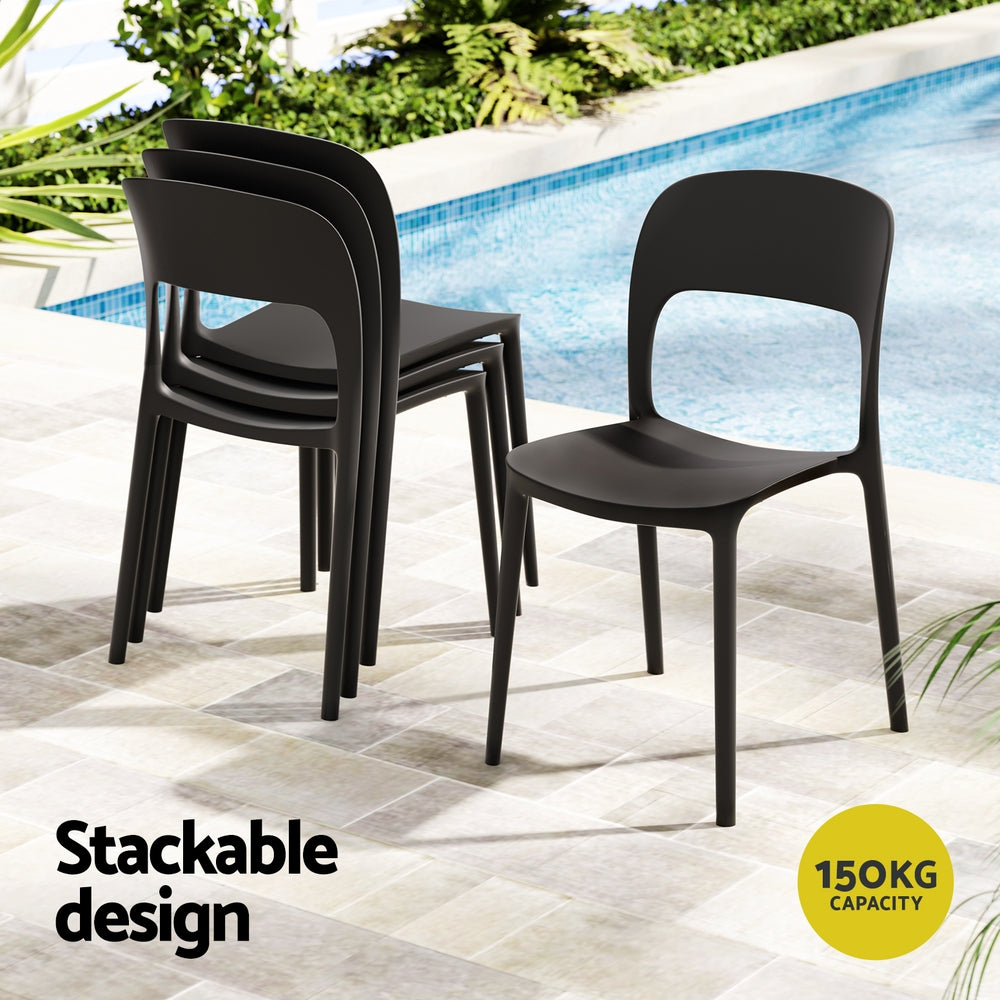 Gardeon 4PC Outdoor Dining Chairs Stackable PP Patio Chair Garden Furniture Black