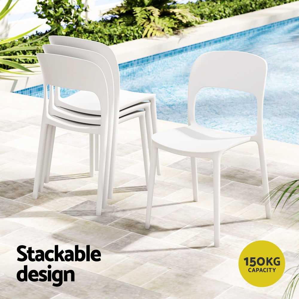 Gardeon 4PC Outdoor Dining Chairs Stackable PP Patio Chair Garden Furniture White