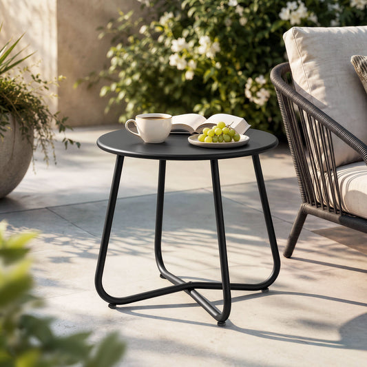 Gardeon Black Steel Outdoor Side Table, 45 cm