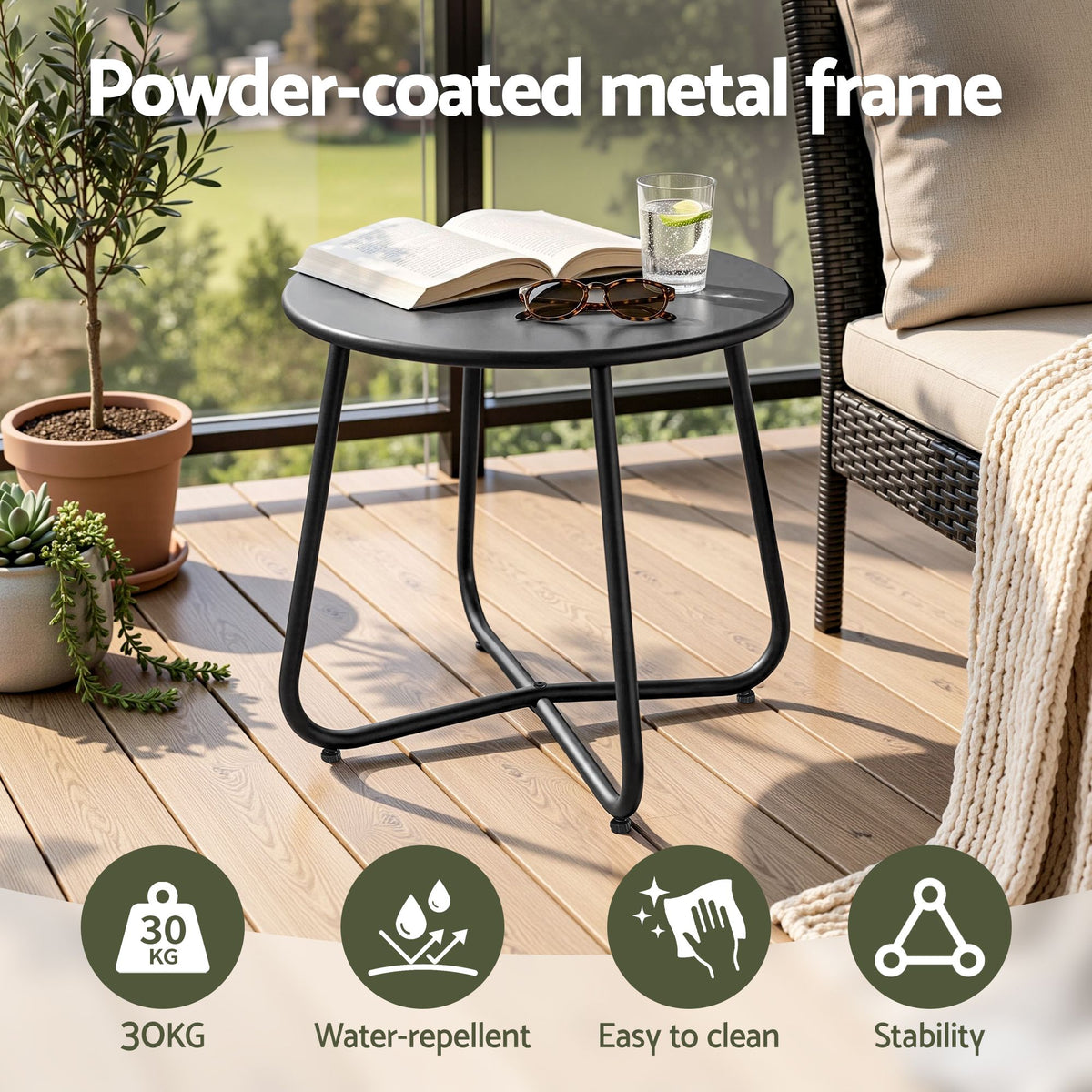 Gardeon Black Steel Outdoor Side Table, 45 cm