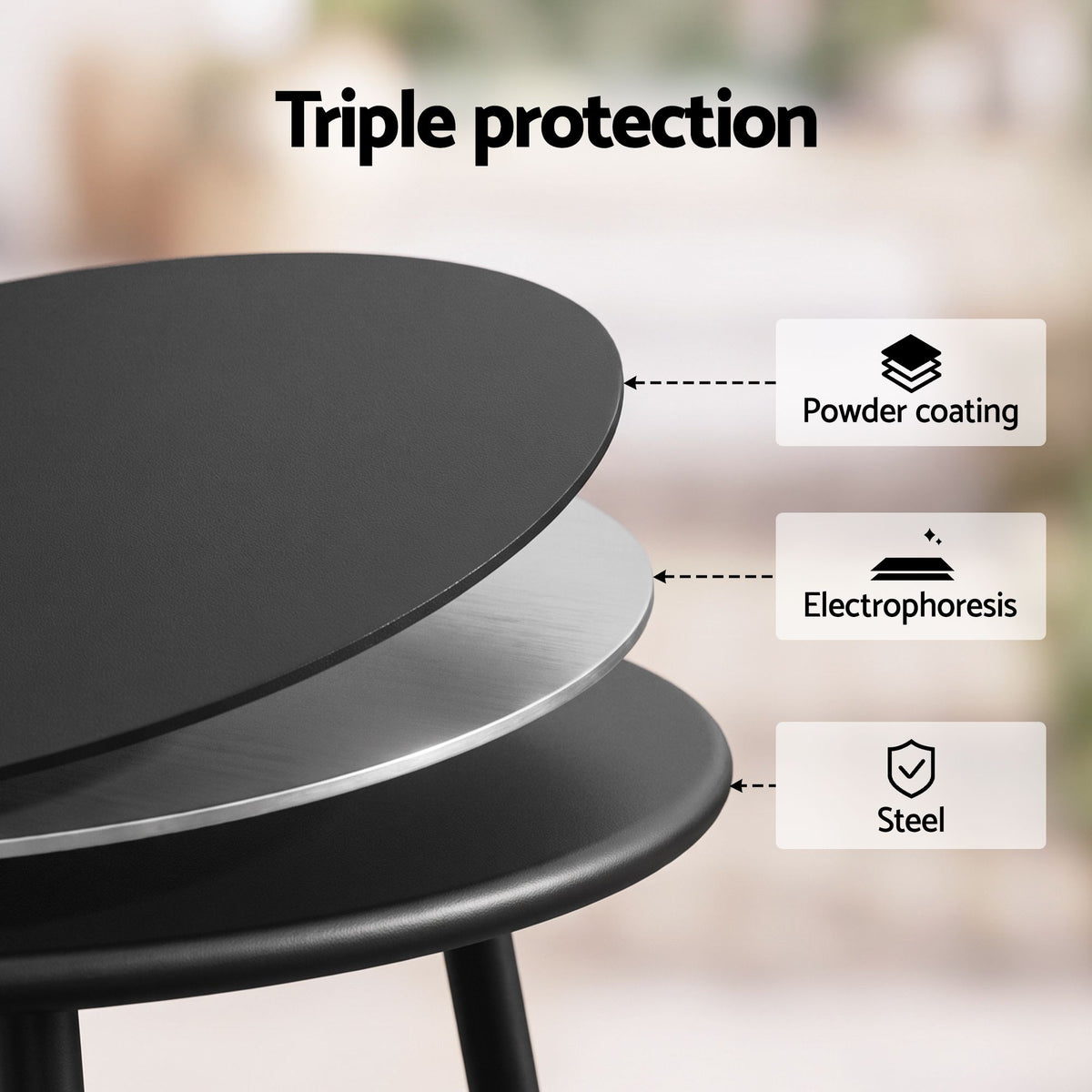 Gardeon Black Steel Outdoor Side Table, 45 cm