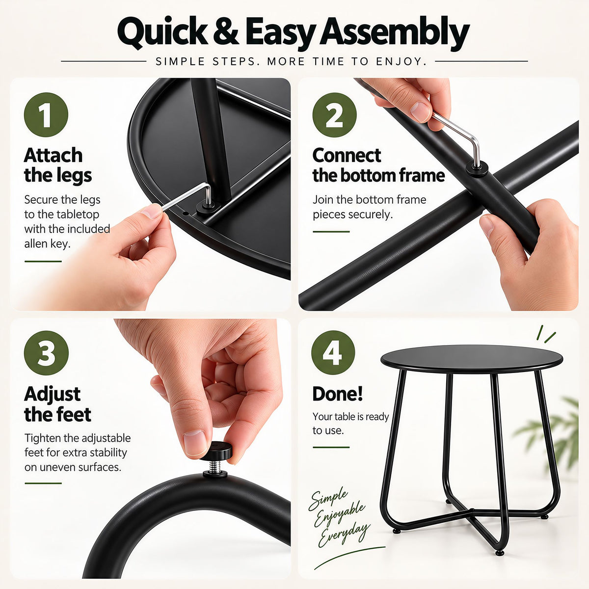 Gardeon Black Steel Outdoor Side Table, 45 cm
