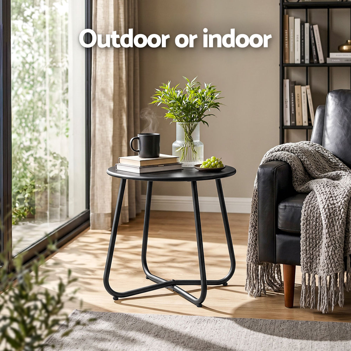 Gardeon Black Steel Outdoor Side Table, 45 cm