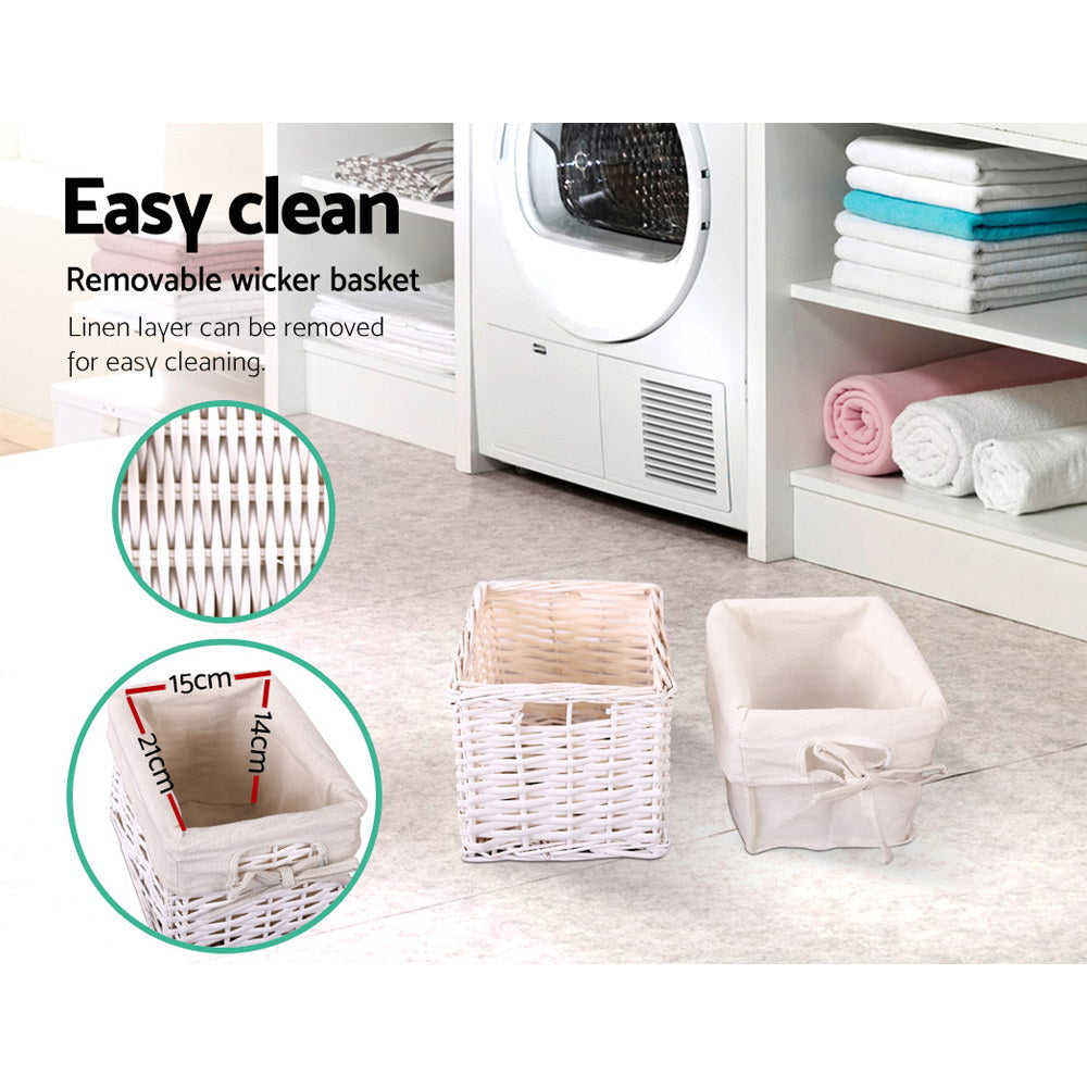 Artiss White Bedside Tables with Baskets, Set of 2