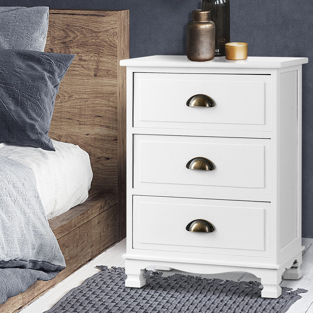 Artiss Thyme White Bedside Table with Three Drawers