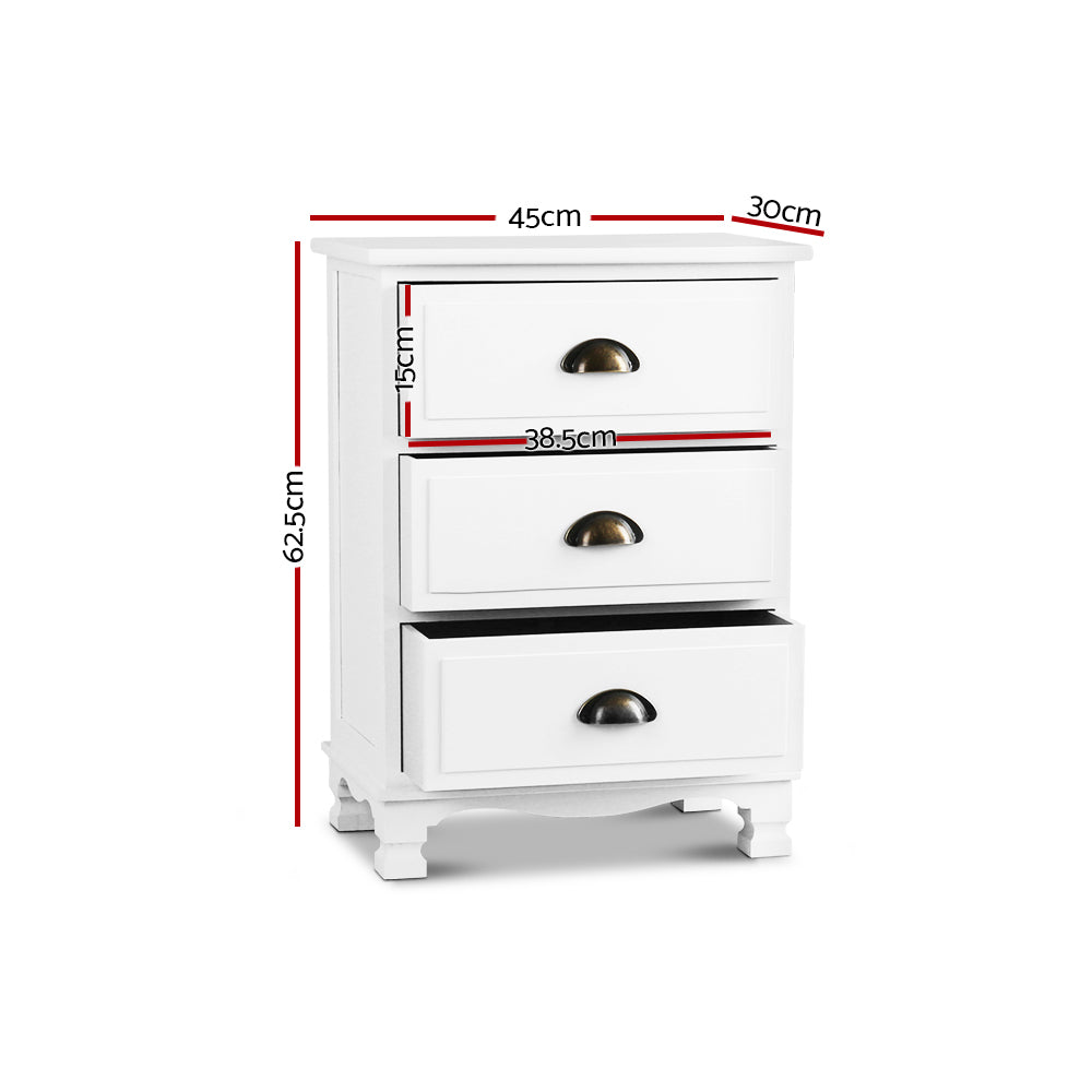 Artiss Thyme White Bedside Table with Three Drawers