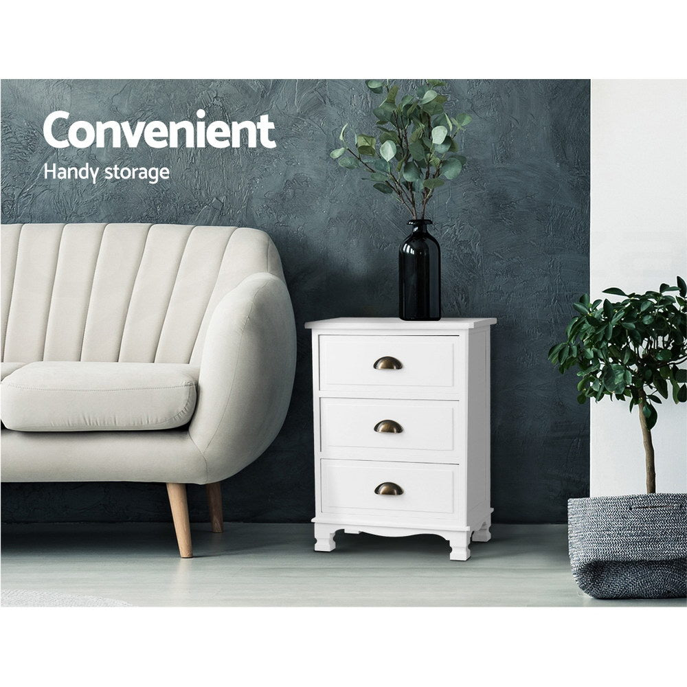 Artiss Thyme White Bedside Table with Three Drawers