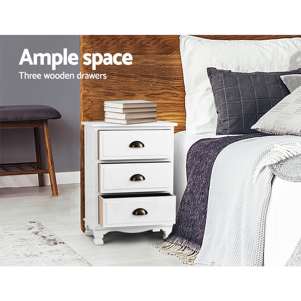 Artiss Thyme White Bedside Table with Three Drawers