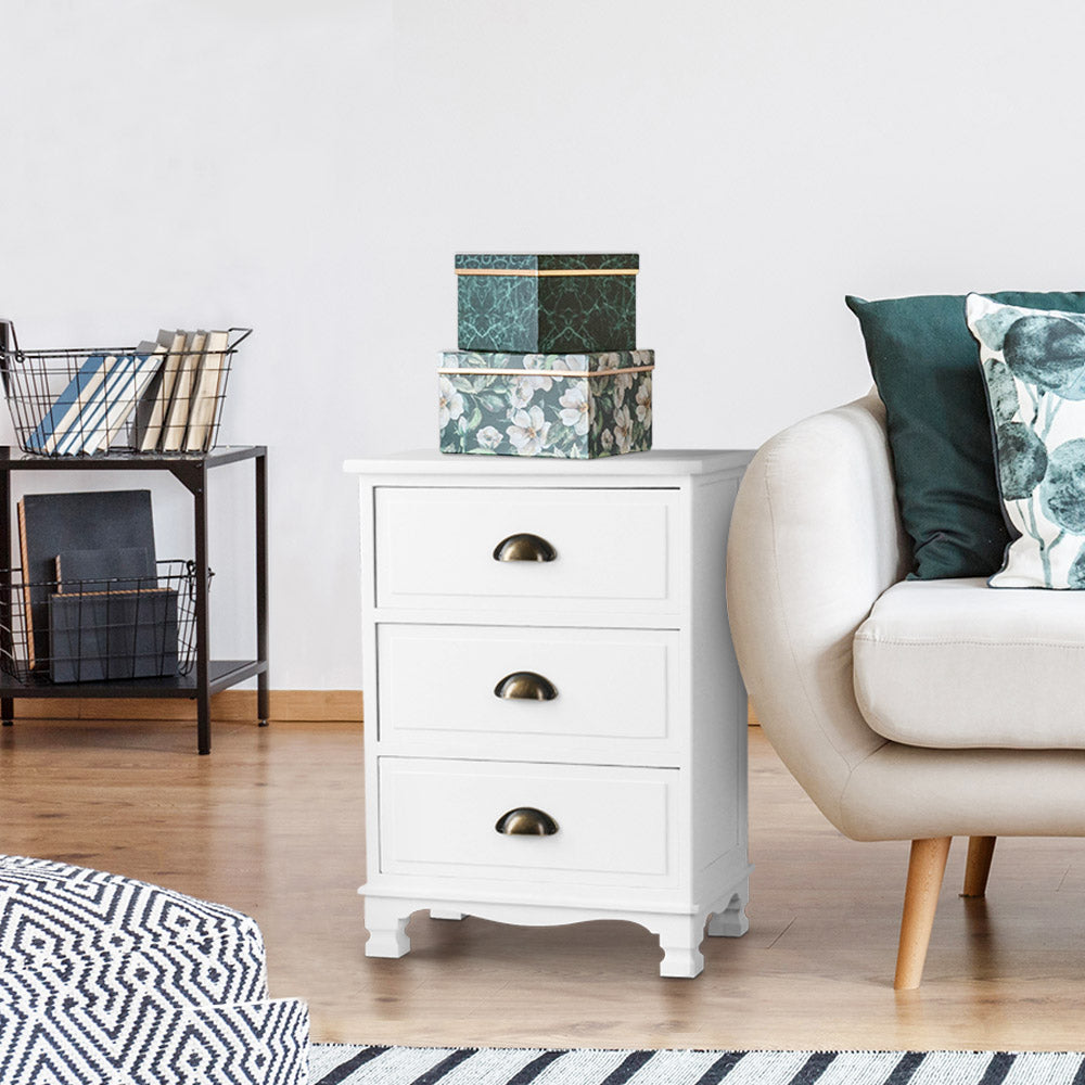Artiss Thyme White Bedside Table with Three Drawers