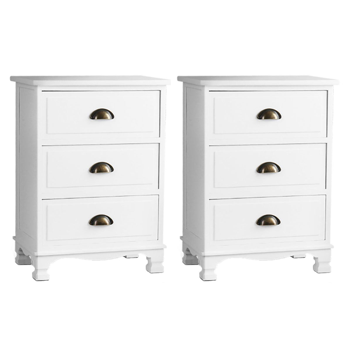 Artiss Thyme White Three Drawer Bedside Tables, Set of 2