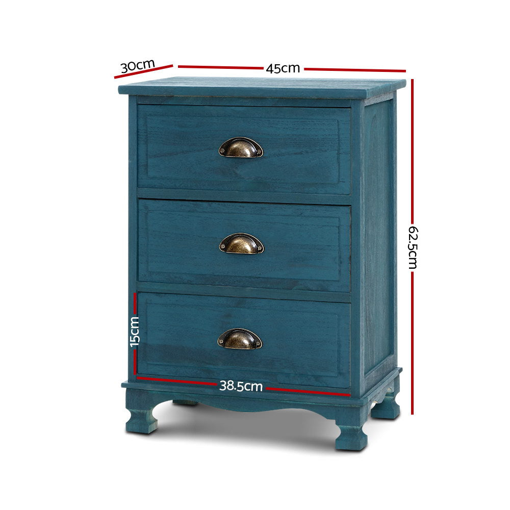 Artiss Thyme Blue Bedside Table with Three Drawers