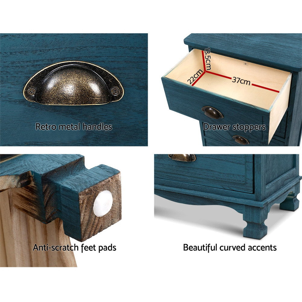 Artiss Thyme Blue Bedside Table with Three Drawers