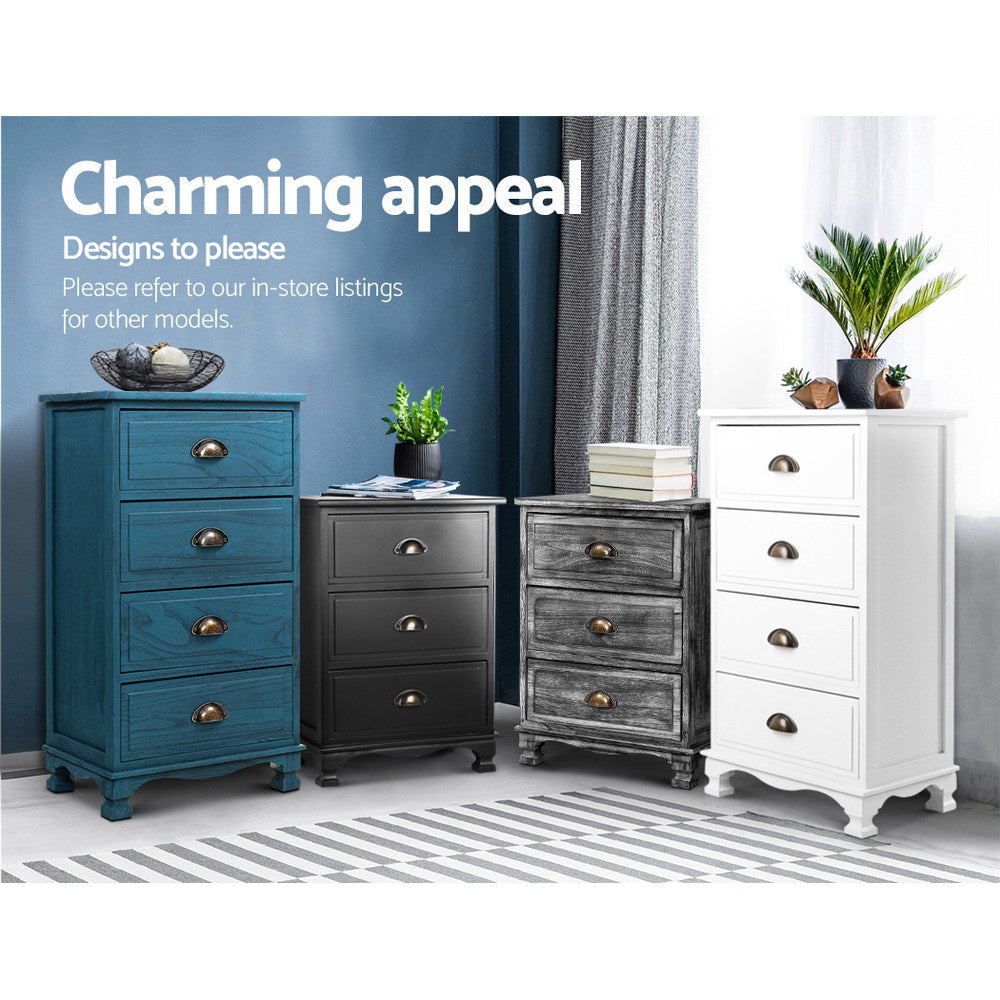 Artiss Thyme Blue Bedside Table with Three Drawers